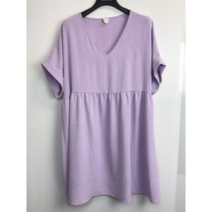 Boutique Babydoll Dress Women's Size 2X Short Sleeve V-Neck Casual Flowy Purple